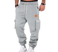 Pantalon Jogging Homme Taille Elastique Outdoor Training Sport Pantalon Bas De Survetement Homme Décontracté Jogging Cargo avec Poches Gris Clair