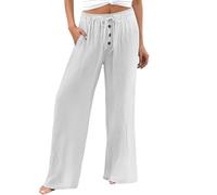 Pantalon kaki pour femme - Pantalon de yoga droit pour femme - Pantalon cargo grande taille - Pantalon de marin pour femme - Jambe large - Costume de prisonnier orange - Costume de maternité, blanc, L