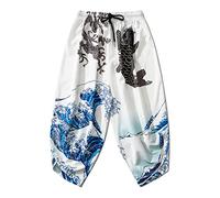Pantalon kimono japonais vintage imprimé Harajuku décontracté pour femme et homme, vêtements asiatiques traditionnels, blanc, taille XL