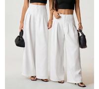 Pantalon large à taille haute plissée et taille cintrée pour femmes, convient pour les soirées, la rue, le style gothique, preppy, élégant, le bureau, le Nouvel An, le style "old money", l'académie, l