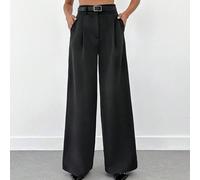 Pantalon large à taille haute unicolore avec détail de ceinture pour femme L,M,SUnicoloreJean