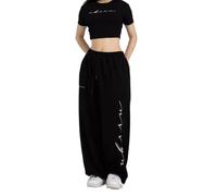 Pantalon large avec cordon de serrage imprimé lettres, style hip-hop, danse jazz, 100 cm, Noir , L