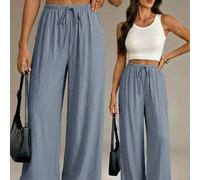 Pantalon large bleu poussiéreux d'été bohème décontracté pour vacances et congés, pantalon droit ample à taille haute élégant, tenue de bureau, de travail et de rue, pour femmes grandes Tall XS,Tall S