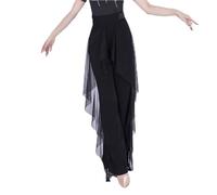 Pantalon Large De Danse De Salon Avec Panneaux De Tulle Fluide Intégrés | Cache Le Ventre Et Aplatit L'abdomen Silhouette Amincissante Flatteur Pour Toutes Les Formes De Jambes