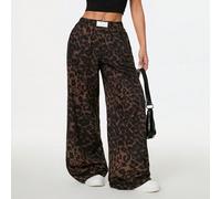 Pantalon large de rue à patchwork avec ceinture tissée imprimée léopard pour femmes Petite XXS,Petite XS,Petite S,Petite M,Petite LImprimé léopard,LettresTissu tissé