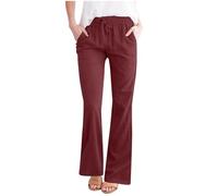 Pantalon large en coton et lin pour femme - Léger - Taille haute - Pantalon d'été évasé - Avec cordon de serrage - Couleur unie - Pantalon de loisirs - Confortable - Pantalon de salon - Respirant