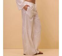 Pantalon large en lin à cordon de serrage avec imprimé coquillage. Tenue de plage, vacances d'été, style bohème, Ibiza, Thalassa L,M,S,XL,XSUnicoloreTissu tissé