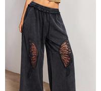 Pantalon large en tricot couleur unie style décontracté années 90 et 80 grande taille vert foncé pour l'automne brunch et soirée 0XL,1XL,2XL,3XL,4XLUnicoloreTissu tricoté