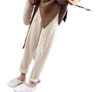 Pantalon Large Femme - Dames d'hiver Épaissie Sarouel Cordon Rétro Cordon Décontracté Pantalon en Tricot Torsadé Pantalon Pull Chaud Pantalon Jambe Droite Mince Simple Extérieur Élégant