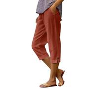 Pantalon Large Femme en Coton Lin Coupe Ample Taille Élastique avec Poches Style Décontracté Longueur Sept Huitième pour Usage