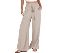 Pantalon Large Femme Fluide Eté Léger Fluide Pantalon Coton Et Lin Décontractée Chic Casual Couleur Unie Élastique Ample Pantalons Jambes Larges Grande Taille Mode Yoga Plage Pants avec Poches