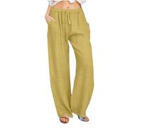 Pantalon Large Femme Fluide Ete Pantalon Lin Femmes Offre Spéciale Pantalons Taille Elastique Offre de Printemps Pantalons Pas Cher Léger Casual Elegant Couleur Unie Vetement Mode Pants avec Poches