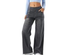 Pantalon Large Femme Fluide ete Pas Cher Jeans Taille Haute Elastique Coupe Droite Jean Femmes Taille Elastique Ultra Confortable Jean Baggy Wide Leg à Jambe Large Coupe Ample Denim Pants