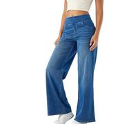 Pantalon Large Femme Fluide ete Pas Cher Jeans Taille Haute Elastique Coupe Droite Jean Femmes Taille Elastique Ultra Confortable Jean Baggy Wide Leg à Jambe Large Coupe Ample Denim Pants