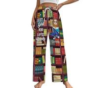 Pantalon Large Femme Hiver Juste Une Fille Qui Aime Les Livres Pantalon de Pyjama Amoureux des Livres pour Femmes Fille Amoureuse de la Lecture Vêtements Nuit(Brick Red,L)