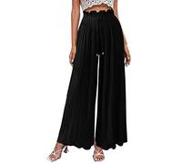 Pantalon Large Femme Plissé- Pantalon Taille élasticité Droit-Pantalon Jogging avec Poche Laterale Couleur Unie Streetwear Loisirs Lâche Wide Leg Pantalons Chic Long Pants
