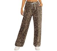 Pantalon Large Femme Taille Haute en Tissu Doux à Imprimé Léopard - Pantalon Taille Elastique avec Cordon, Coupe Évasée, Poches Latérales pour Décontracté à la Maison, Nuit et Style Quotidien