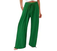 Pantalon Large Fluide Femme Taille Elastique Ete Lin Coton Taille Haute Pantalons De Yoga Et Pilates Multi Color Stretch Palazzo Baggy Décontracté Ample à Jambes Poche Pantalon