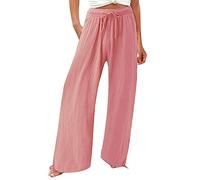 Pantalon Large Fluide Femme Taille Elastique Ete Lin Coton Taille Haute Pantalons De Yoga Et Pilates Multi Color Stretch Palazzo Baggy Décontracté Ample à Jambes Poche Pantalon