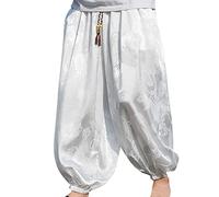 Pantalon large Hommes Vêtements d'été Soie Glace Dark Flower Pants Hommes Mode Ample Bottiche Plage Pantalons Rétro Radis Pantalons Hommes Pantalon Imprimé Hommes, Blanc., XL