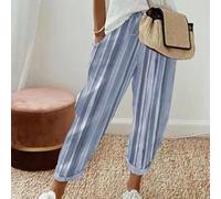 Pantalon large imprimé à rayures pour femme avec poches à la taille élastique et coupe décontractée Printemps Automne Kaki Noir (B L)