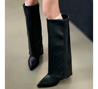 Pantalon large kaki, bottes tubes pour femmes, nouvelles bottes hautes droites à bout pointu pour l'été 2025, bottes de cow-boy western CN35,CN36,CN37,CN38,CN39,CN40,CN41,CN42UnicoloreÉtoffe