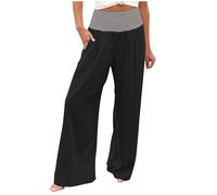 Pantalon Large Lin Taille Haute Élastique Femme Chic et Elegant Pantalons Palazzo Coupe Droite Ample Léger Pantalon Solide Casual Jambes Larges Pantalons Soldes D'Été Pant de Plage Pas Cher