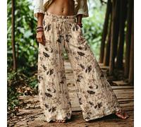 Pantalon large multicolore pour femme grande taille, coupe régulière, tissé, style décontracté pour le quotidien et les trajets domicile-travail, automne/hiver 0XL,1XL,2XL,3XL,4XLAnimal,graphiqueTissu
