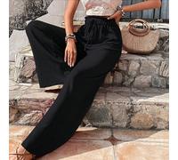 Pantalon large noir d'été décontracté pour femmes,Pantalon léger en tricot texturé pour vacances et congés de printemps,Pantalon évasé minimaliste pour festival de musique et port quotidien,Femmes gra