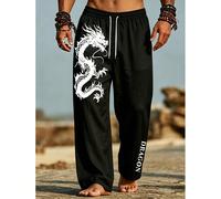 Pantalon large noir pour hommes avec imprimé dragon chinois, taille élastique à cordon de serrage, pantalon décontracté ample avec graphique de lettre de dragon L,M,S,XL,XXLgraphiquePolyester