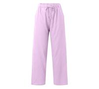 Pantalon large pour femme - Coupe cintrée - Extensible - Élastique au quotidien - Poches à la taille - Couleur unie - Pantalon décontracté ample - Vêtements tendance pour femme, rose, S