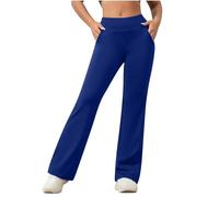 Pantalon large pour femme - Pantalon de yoga évasé pour femme - Pantalon de yoga évasé taille haute - Pantalon d'entraînement en lin pour femme, bleu, XXL