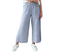 Pantalon Large pour Femme,Pantalon en Coton Et Lin pour Femme Pantalon Large À Rayures À La Mode Pantalon Palazzo Taille Haute Élastiqué Pantalon D'Été Léger Et Aéré Décontracté Pantalon