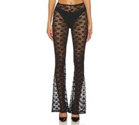 Pantalon large pour femme, pantalon évasé en maille transparente noire en dentelle florale, pantalon évasé élastique transparent, coupe ajustée en dentelle au crochet à œillets pour fête, club, rave