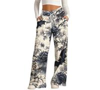 Pantalon large pour femme - Taille haute élastique - Pantalon décontracté - Motif citrouille et chauve-souris - Pantalon de détente léger et confortable - Droit - Baggy - Costume de détente, gris, XL