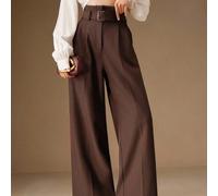 Pantalon large pour femmes, pantalon droit décontracté ample à taille haute, polyvalent pour le trajet domicile-travail L,M,S,XLUnicoloreTissu tissé