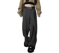 Pantalon Large Taille Haute pour Femme Casual Street Fashion Y2k Casual Simple Cent Bouton D'épissage Asymétrique Pantalon Blazer Droit Ample (Gris,M)