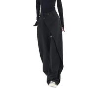 Pantalon Large Taille Haute pour Femme Casual Street Fashion Y2k Casual Simple Cent Bouton D'épissage Asymétrique Pantalon Blazer Droit Ample (Noir,M)
