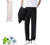 Pantalon léger et décontracté à enfiler en soie glacée confortable pour tous les jours Pantalon droit extensible ultra confortable flexible décontracté à séchage rapide, Noir , 3XL