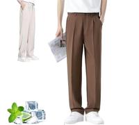 Pantalon léger et décontracté à enfiler en soie glacée confortable pour tous les jours Pantalon droit extensible ultra confortable flexible décontracté à séchage rapide, marron clair, XXL