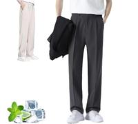 Pantalon léger et décontracté à enfiler en soie glacée confortable pour tous les jours, pantalon extensible pour homme de plus de 50 ans, pantalon décontracté confortable en soie glacée, gris, S