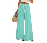 Pantalon Leger Femme Soie Cuir Sarouel Elephant Bootcut Compression Décontracté Cigarette Jazz Chasse Portefeuille Veste Linen Travail D'Intérieur Sarouel Femme Été Turquoise S