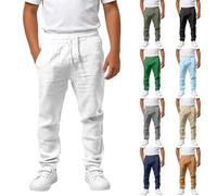 Pantalon Lin Enfant Garçon Décontractés de Plage Léger Été Sport Casual Respirant avec Cordon Taille Elastique Pantalons Large avec Poches pour D'été Activités Quotidiennes (01 Blanc, 9-10 ans)