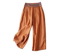 Pantalon Lin Femme Baggy Blanc Leger ete Pantalon Large pour Femme été Mince de Ethnique rétro Droit décontracté Lin Femmes VêTements Leger lon Large (Red, XXXL)