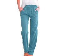 Pantalon Lin Femme Chic Et Elegant Ample Décontracté À Bords Roulés Pantalon Baggy Confortable avec Poches Sport Yoga Pantalon