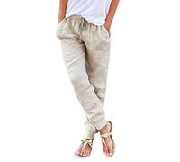 Pantalon Lin Femme Décontracté Été Coton Taille Haute Pantalon De Jogging avec Cordon de Serrage Baggy Confortable 7/8 Pantacourt Été Léger Pants Pantalons de Plage avec Poches