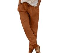 Pantalon Lin Femme Décontracté Été Coton Taille Haute Pantalon De Jogging avec Cordon de Serrage Baggy Confortable 7/8 Pantacourt Été Léger Pants Pantalons de Plage avec Poches