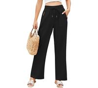 Pantalon Lin Femme Été Coton Pantalon Fluide Longue Avec Poches Décontractés Elegant Droit Pantacourt Elastique Taille Haute Yoga Printemps Ample Travail Casual