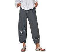 Pantalon Lin Femme Été Décontractés Pantalons Mode Coton Chanvre Confortable Jogging Plage Rétro Pants Ample Taille Elastique Boho Haram Pantalon avec Poches Longueur Pants Chic et Elegant