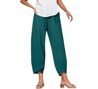 Pantalon Lin Femme Été Décontractés Pantalons Mode Coton Chanvre Confortable Jogging Plage Rétro Pants Ample Taille Elastique Boho Haram Pantalon avec Poches Longueur Pants Chic et Elegant